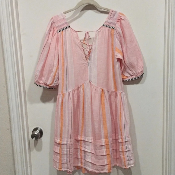 Lemlem x H&M Striped Pink 100% Linen Mini Dress Sz S-Casual Boho Beach Vacation - Picture 1 of 8
